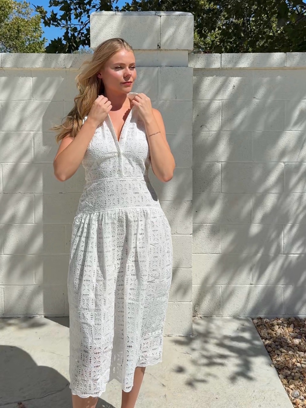MM.LaFleur White Sleeveless Eyelet Midi Dress - Picture 2 of 7